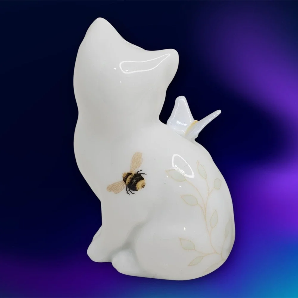 LENOX PORCELAIN SALT‎ & PEPPER SHAKERS SET CATS WITH BUTTRFLY
